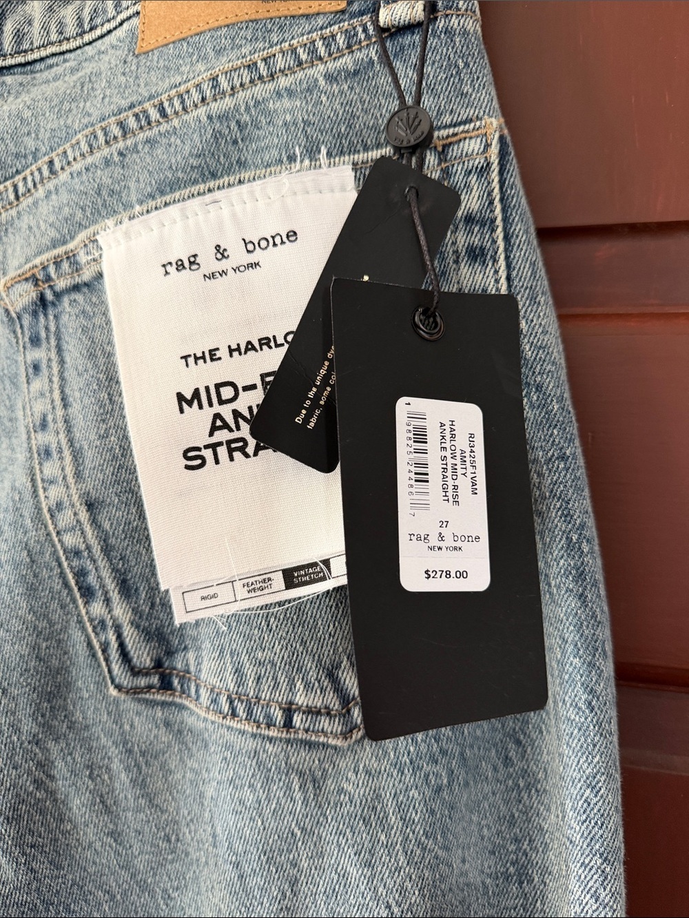 Rag & Bone!! Light Wash Women’s Straight-Leg Jeans - Blue— NWT - Picture 4 of 4